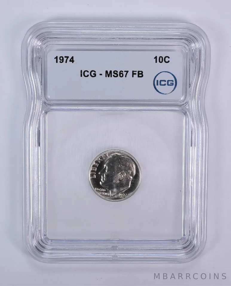 1974 Roosevelt Dime MS67 FB ICG