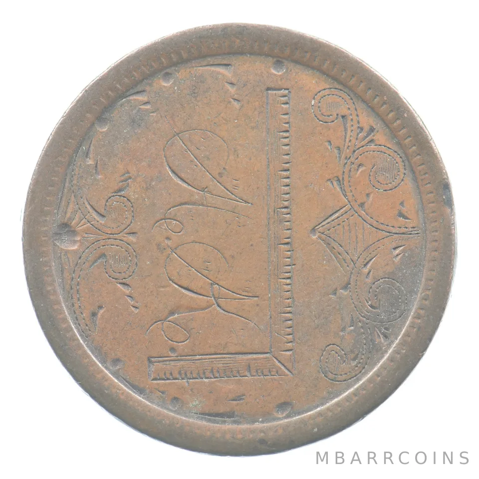 1845 Braided Hair Large Cent Love Token HK Victorian *4825