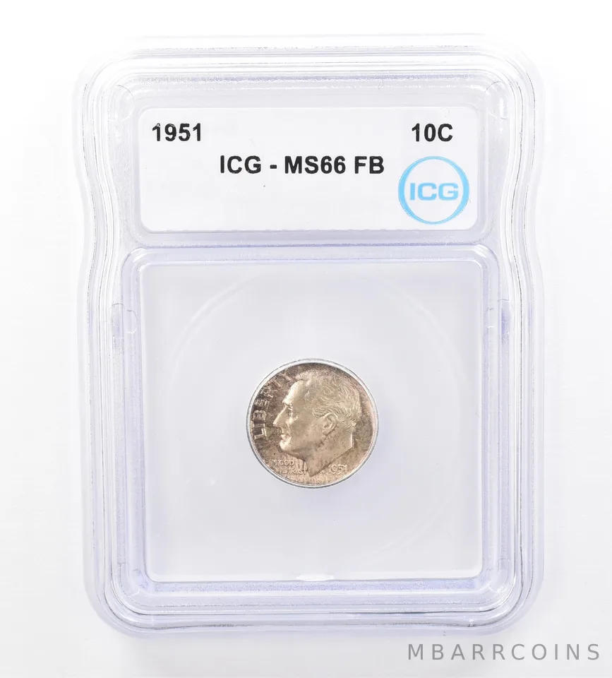 1951 Roosevelt Dime MS66 FB ICG Beautiful Tone *1678