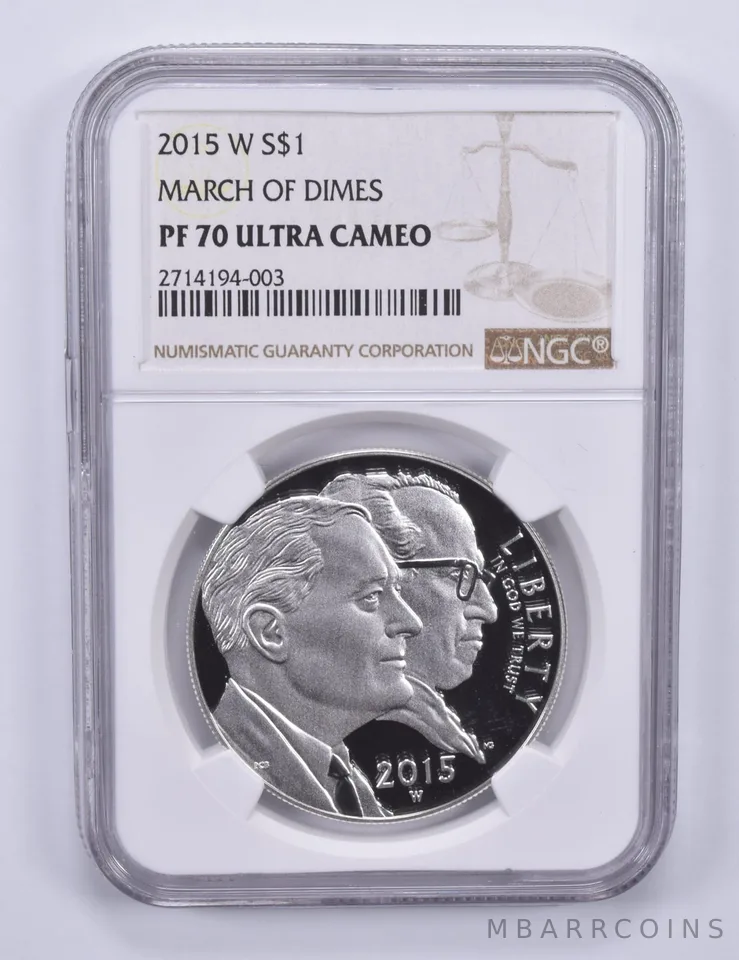 2015-W March Of Dimes Commemorative Dollar PF70 UCAM NGC Brown Label