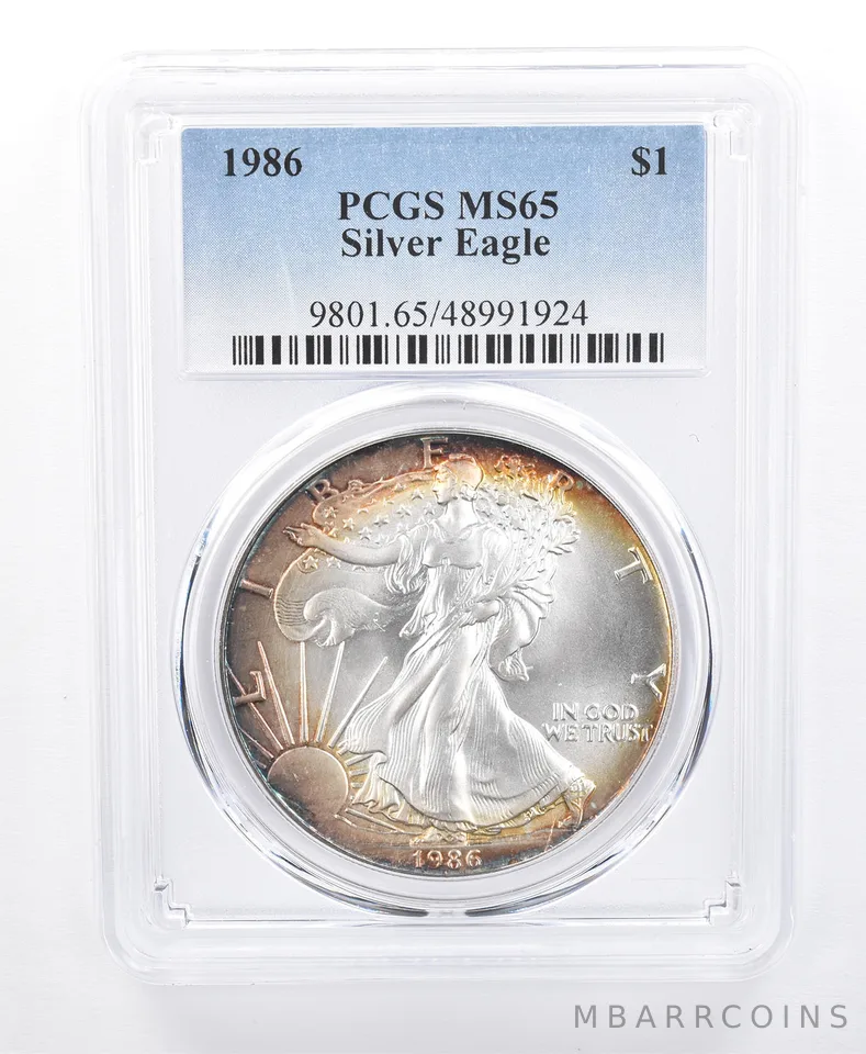 1986 American Silver Eagle MS65 PCGS Peripheral Tone *8609