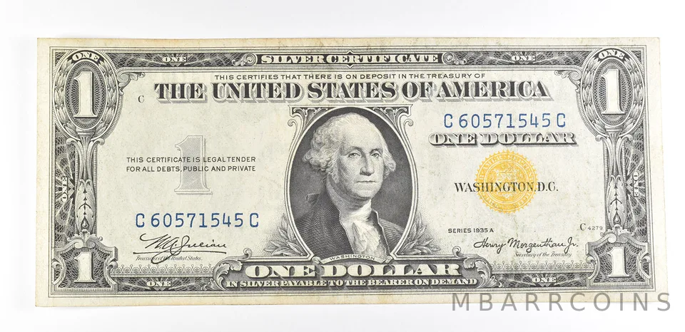 1935 A $1 Silver Certificate North Africa Yellow Seal Fr#2306 AU *9330