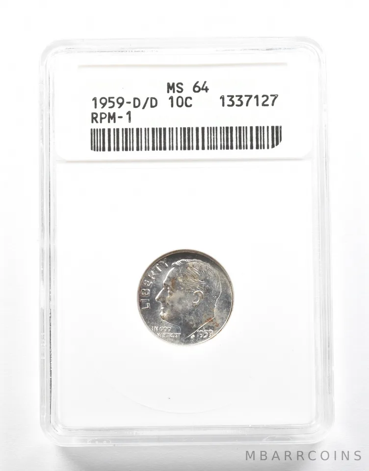 1959-D/D Roosevelt Dime RPM-1 MS64 ANACS *2102
