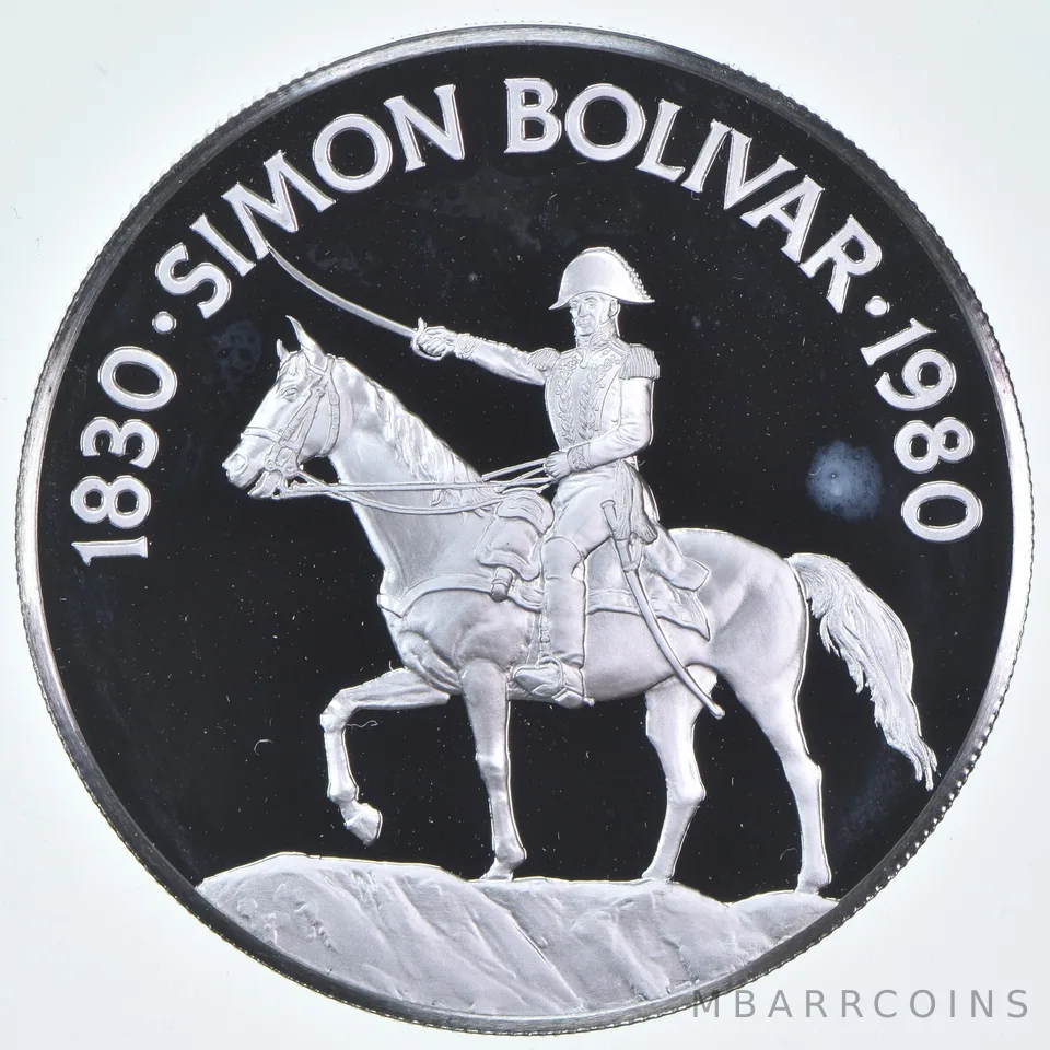 1980 Panama 20 Balboas Simon Bolivar 50% Silver - 1.9 oz ASW