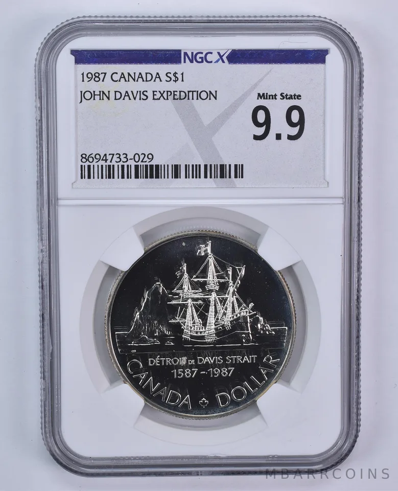 1987 Canada 1 Dollar Silver John Davis Expedition Mint State 9.9 NGC X NGCX