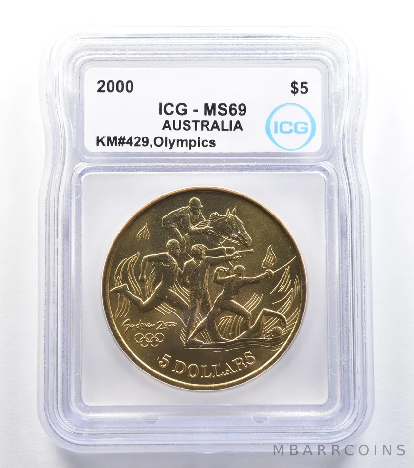 2000 Australia 5 Dollar Sydney Olympics Modern Pentathlon KM#429 MS69 ICG *7897