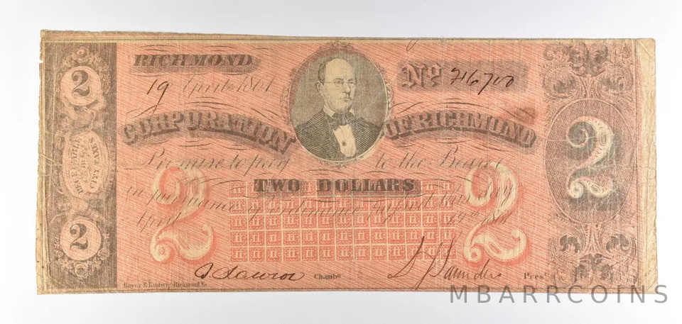 1861 $2 Richmond VA Obsolete Note *8874