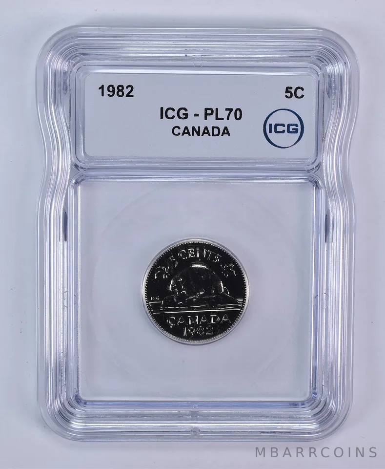 1982 Canada 5 Cents Beaver PL70 ICG