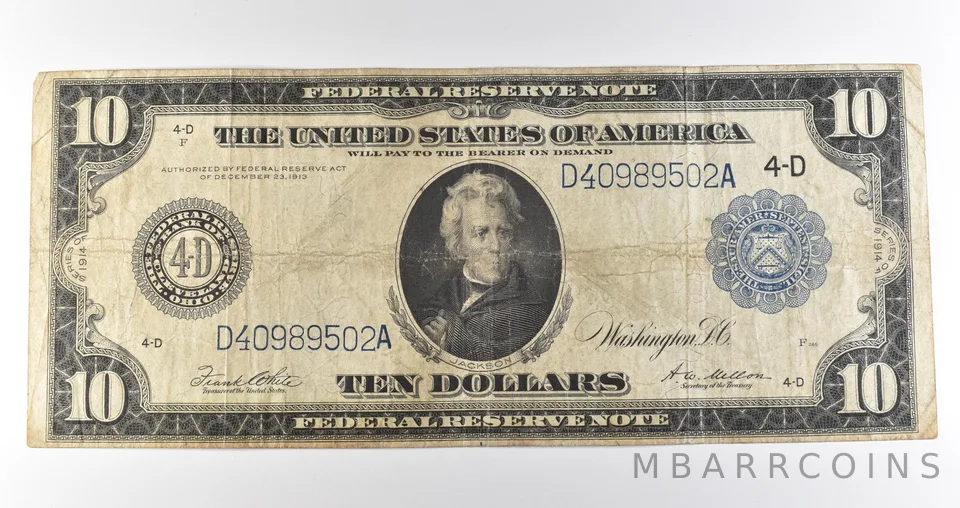 1914 $10 Cleveland OH FRN Large Note Blue Seal *3629