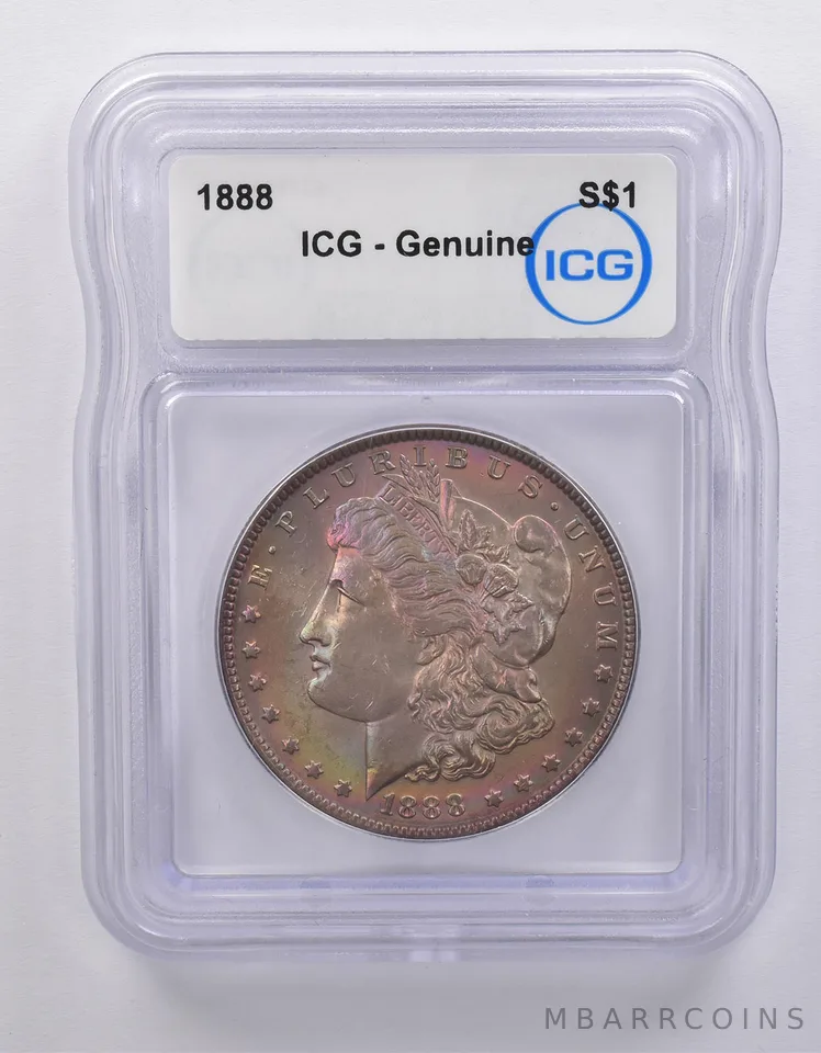 1888 Morgan Silver Dollar Genuine ICG Rainbow Tone *7132
