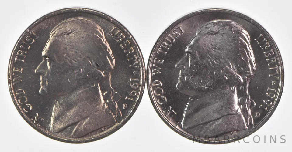 (Set) 1991 P+D Jefferson Nickel Unc Bundle