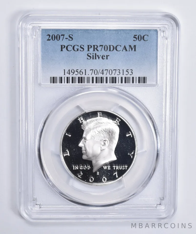 2007-S Kennedy Half Dollar Silver PR70 DCAM PCGS Blue Lbl
