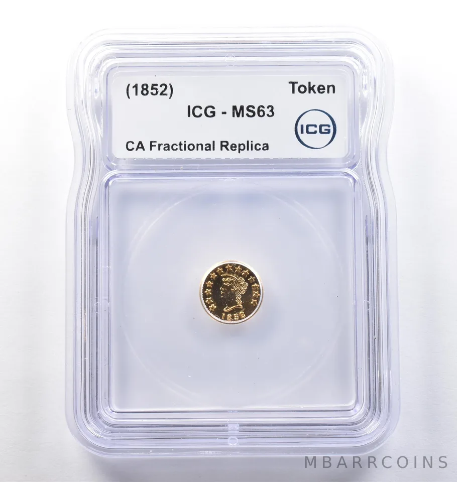 (1852) CA Fractional Gold Style Token Liberty Head 1/2 Dollar MS63 ICG *3797