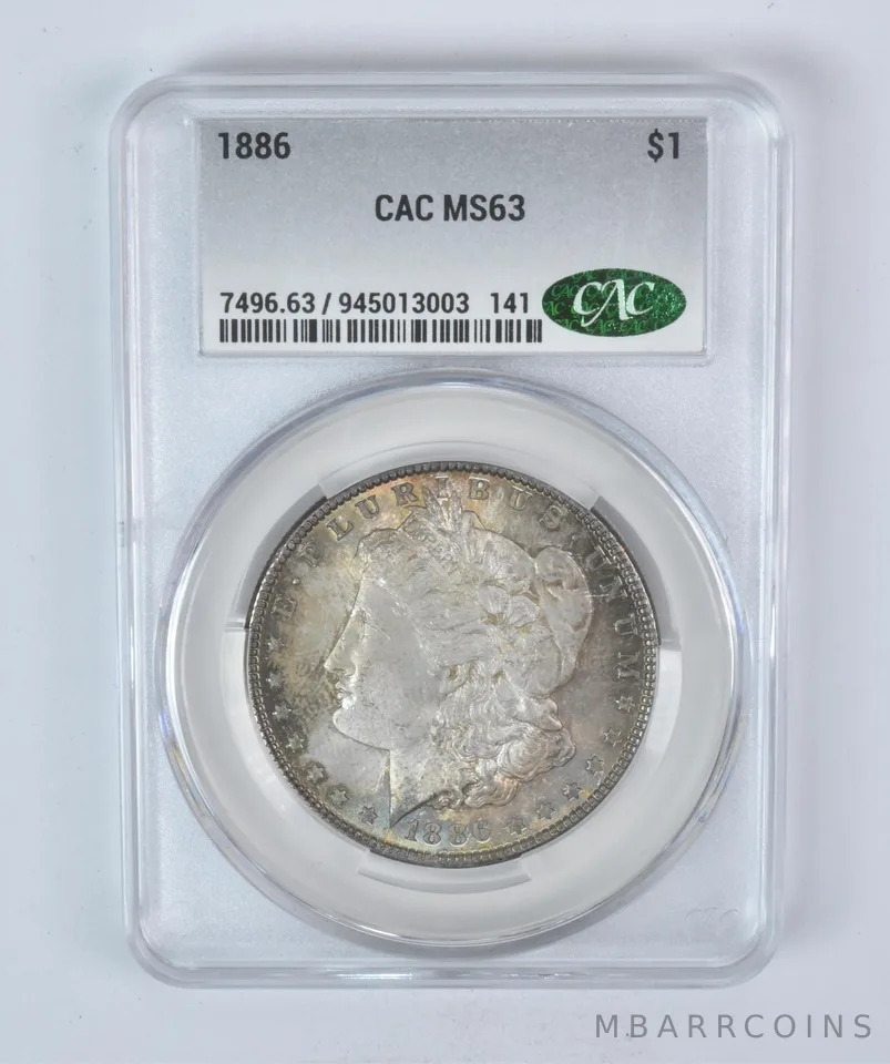 1886 Morgan Silver Dollar MS63 CAC CACg Beautiful Tone *5900