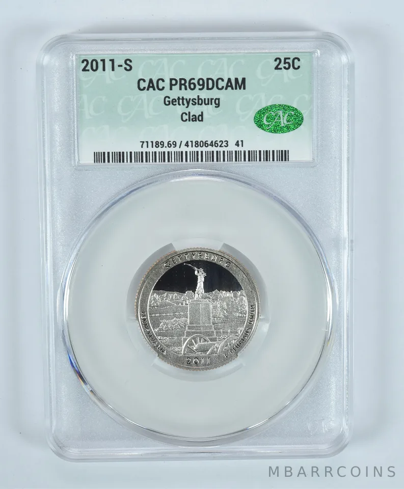 2011-S Washington Quarter Gettysburg CLAD ATB PR69 DCAM CAC CACg