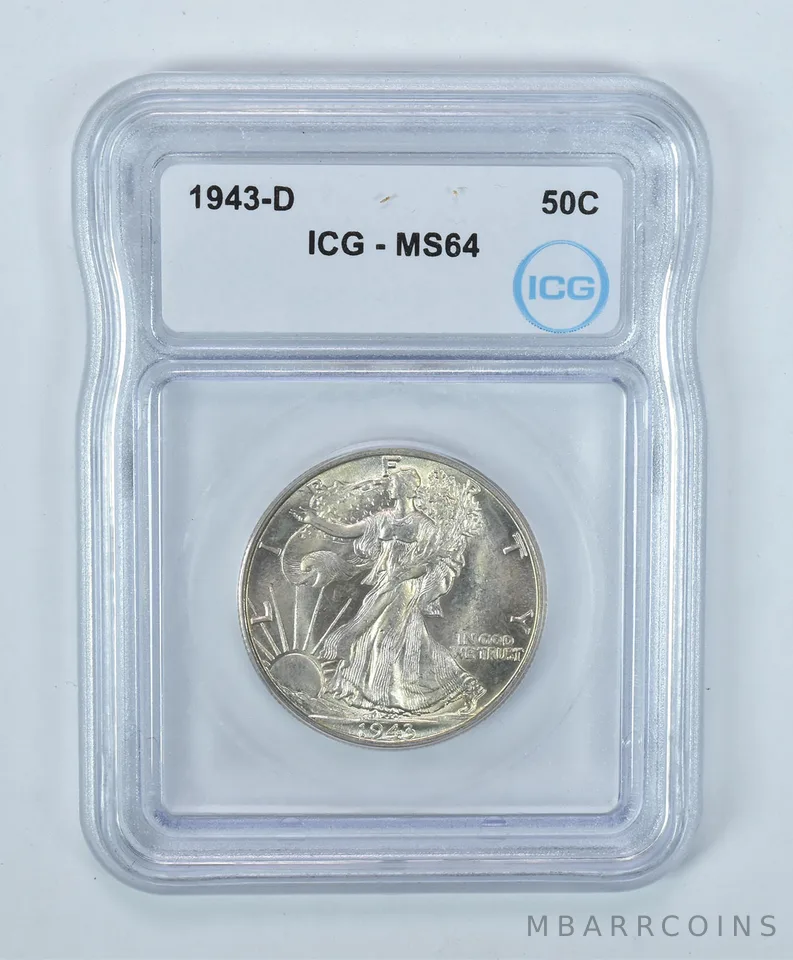 1943-D Walking Liberty Half Dollar MS64 ICG