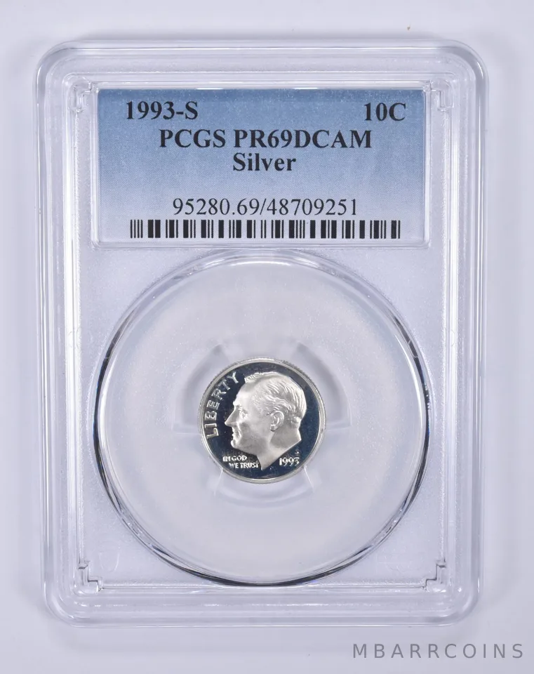 1993-S Roosevelt Dime Silver PR69 DCAM PCGS Blue Label