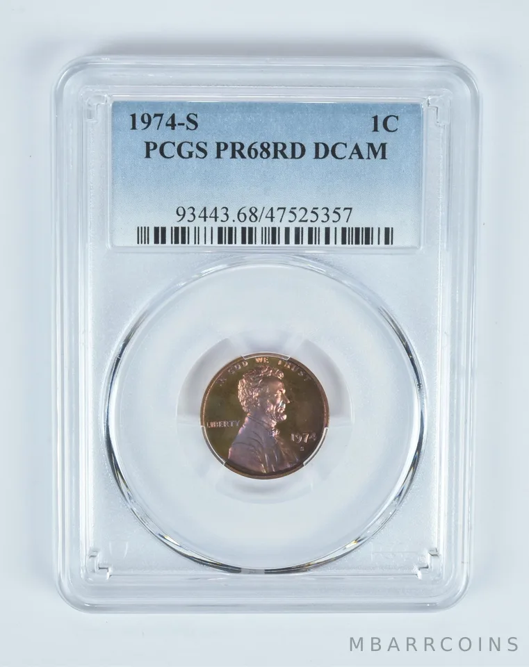 PR68 RD DCAM 1974-S Lincoln Memorial Cent PCGS Beautifully Toned *7517