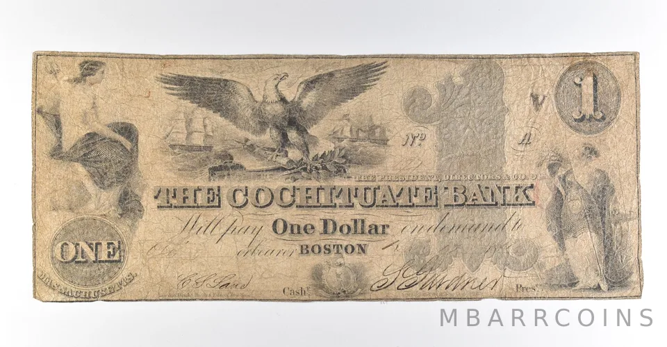 1850s $1 Boston MA Cochituate Bank Obsolete Note *8430