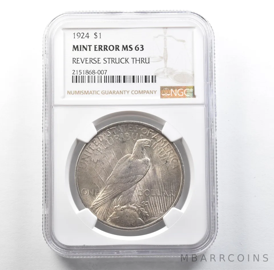 1924 Peace Silver Dollar Mint Error Reverse Struck Thru MS63 NGC *3166