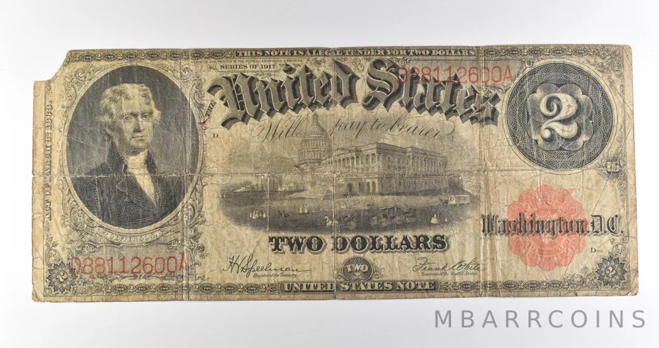 1917 $2 Legal Tender Red Seal Large Note Fr#60 *4586