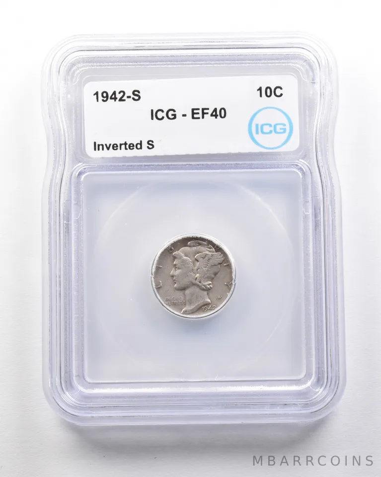 1942-S Mercury Dime Mint Error Inverted S EF40 ICG *1742