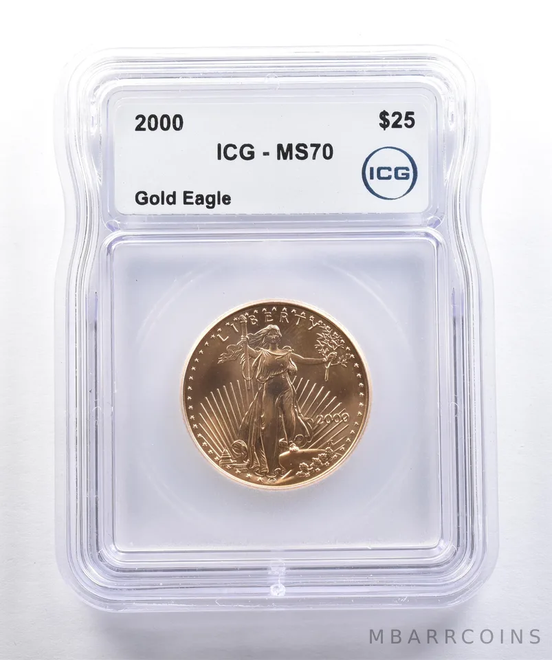 2000 $25 American Gold Eagle 1/2 Oz Gold MS70 ICG