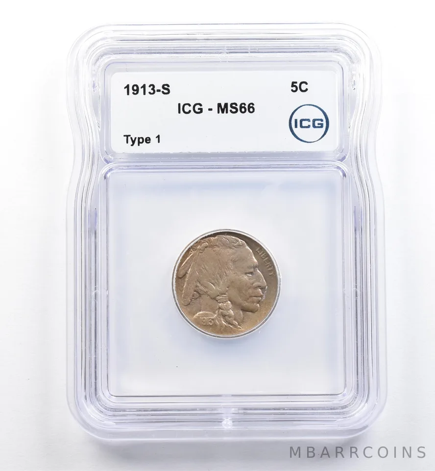 1913-S Indian Head Buffalo Nickel Type 1 MS66 ICG *0093