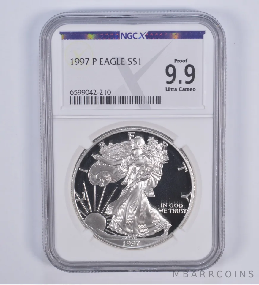 1997-P American Silver Eagle Proof 9.9 NGC X NGCX - Almost PERFECT
