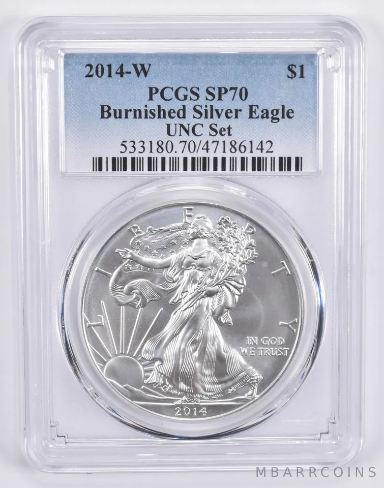 2014-W Burnished Silver Eagle Annual Set SP70 PCGS Blue Label