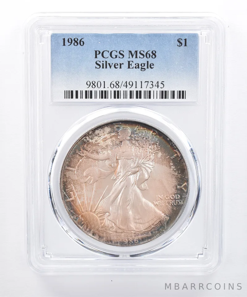 1986 American Silver Eagle MS68 PCGS Peripheral Tone *8439