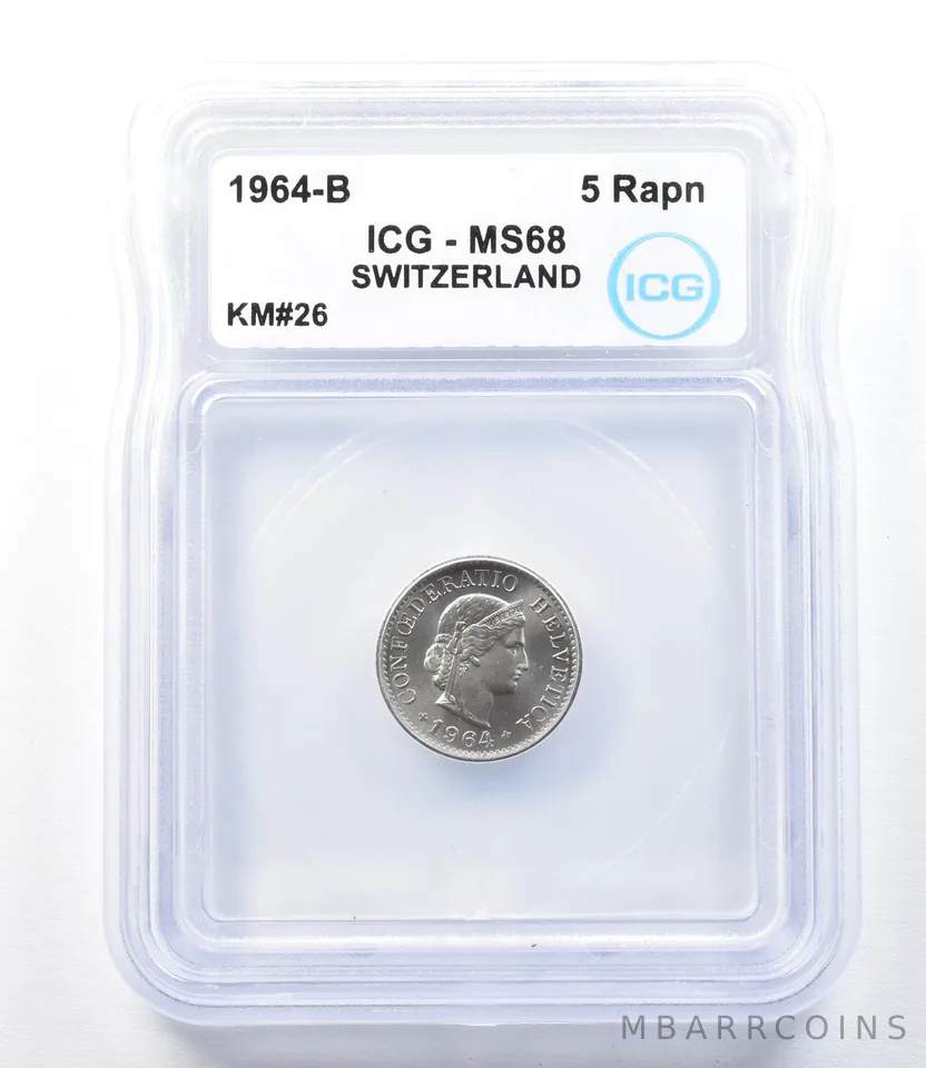 1964 B Switzerland 5 Rappen KM#26 MS68 ICG *8915
