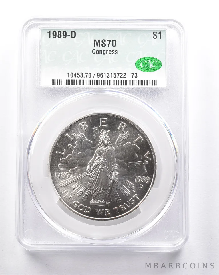MS70 1989-D Congress Bicentennial Commemorative Dollar CAC CACG *6273