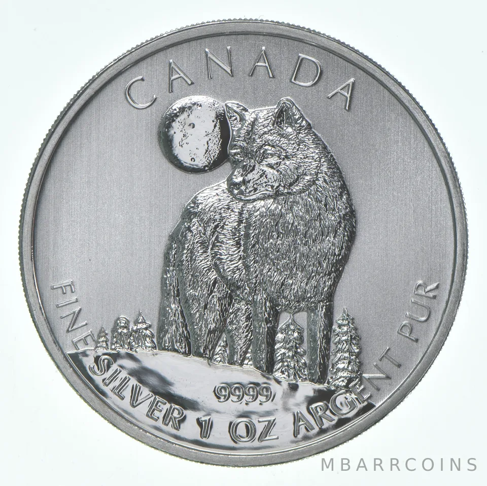 2011 Canada 5 Dollars 1 Oz Silver Timber Wolf
