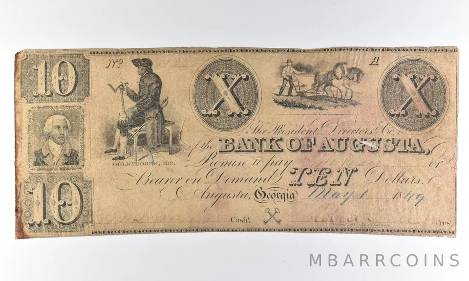 1849 $10 Augusta GA Obsolete Note *8314