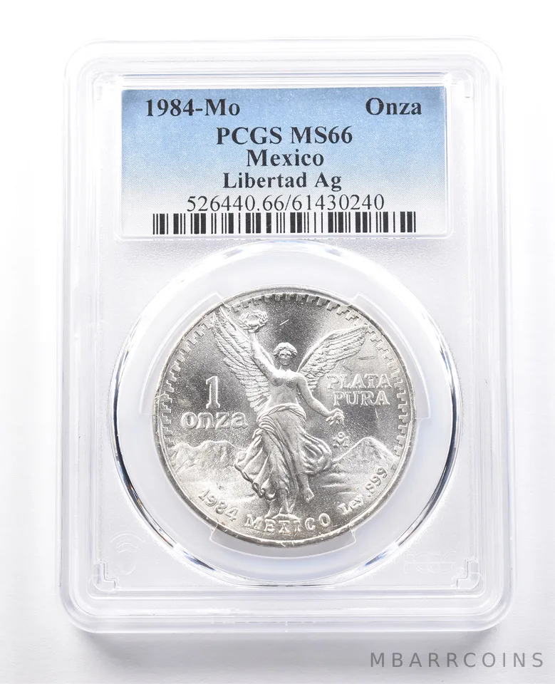 1984 Mo Mexico 1 Onza Silver Libertad MS66 PCGS Blue Label