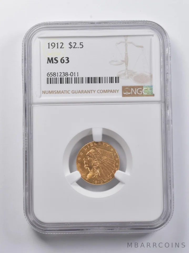 MS63 1912 $2.50 Indian Head Gold Quarter Eagle NGC a6790