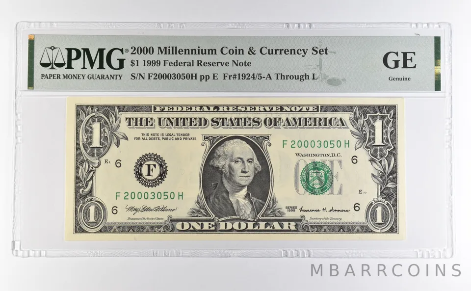 2000 Millennium Coin & Currency Set $1 1999 FRN Atlanta GA Low Serial PMG *4611