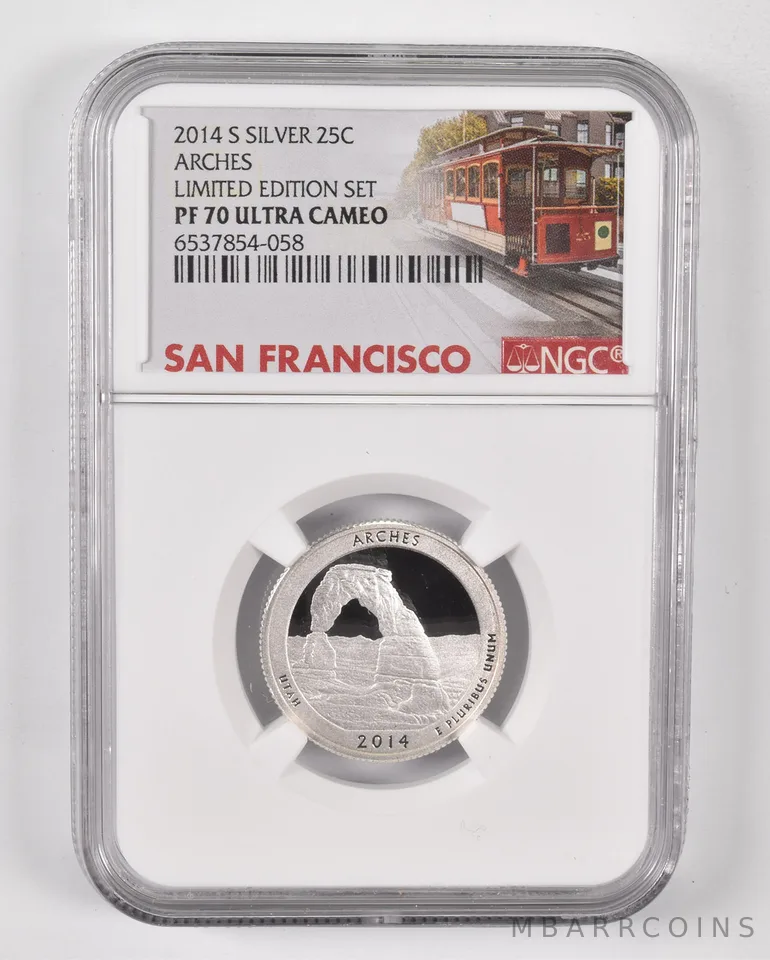2014-S Silver PF70 UCam Arches Quarter NGC Limited Edition SF Lbl
