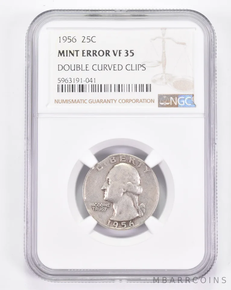 Mint Error VF35 1956 Washington Quarter - Double Curved Clips - Graded NGC a8895