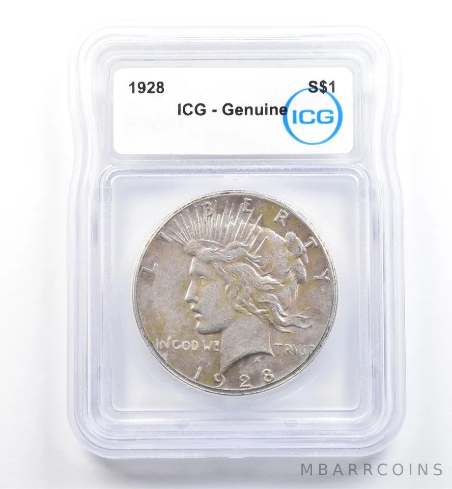 1928 Peace Silver Dollar Genuine ICG *9874