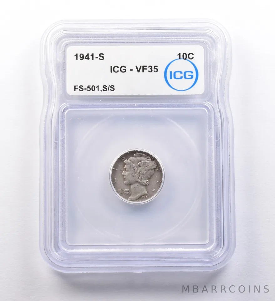 1941-S Mercury Dime FS-501, S/S VF35 ICG a9703