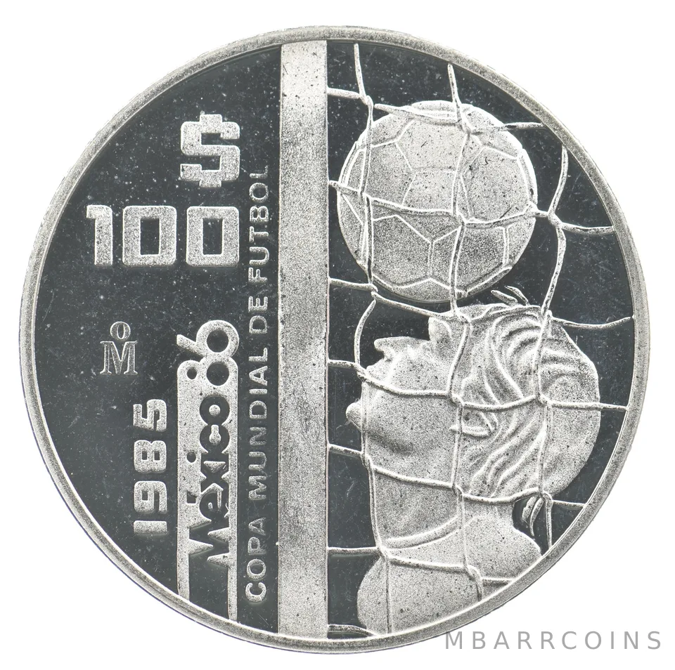 1985 Mo Mexico 100 Pesos Silver Copa Mundial De Fútbol 1986 World Cup *6397