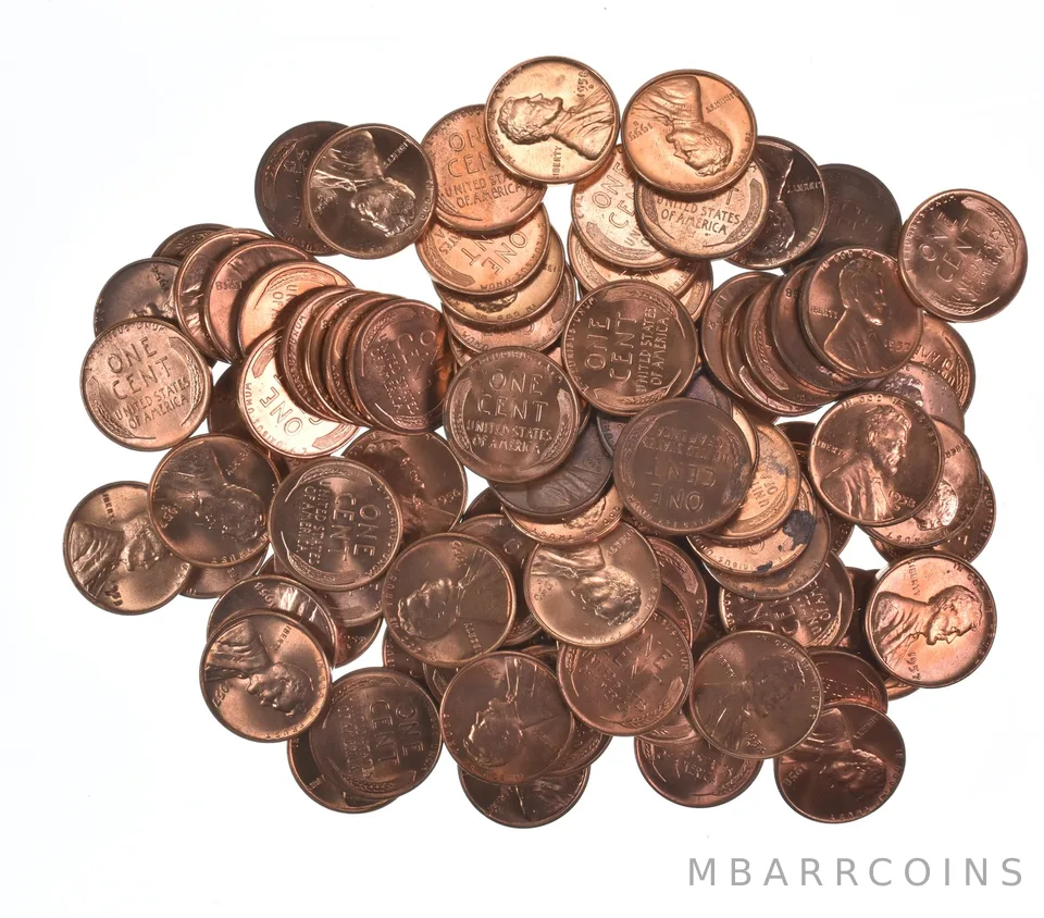 Lot Of (100) 1950-1958 Gem BU Red Lincoln Wheat Cent Lot Collection *543
