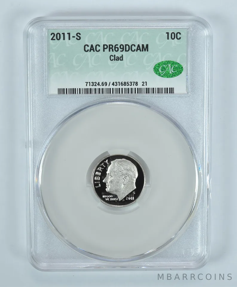 2011-S Roosevelt Dime CLAD PR69 DCAM CAC CACg