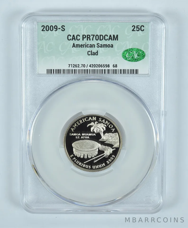 2009-S Washington State Quarter American Samoa CLAD PR70 DCAM CAC CACg