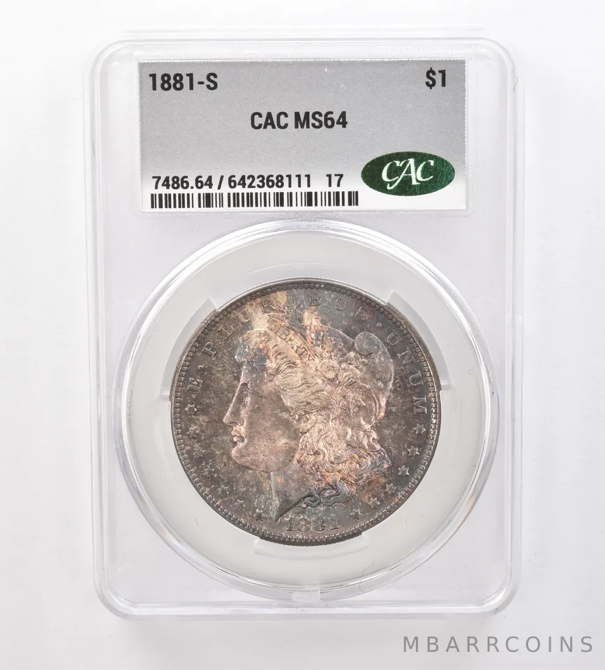1881-S Morgan Silver Dollar MS64 CAC CACg Beautiful Tone *2531