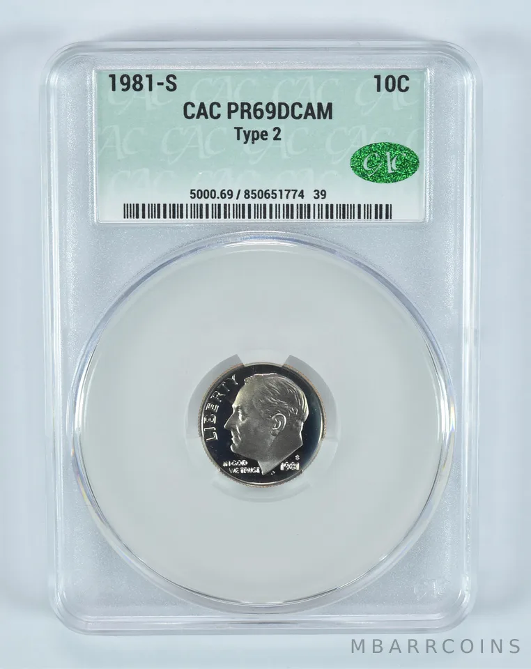1981-S Roosevelt Dime Type 2 PR69 DCAM CAC CACg