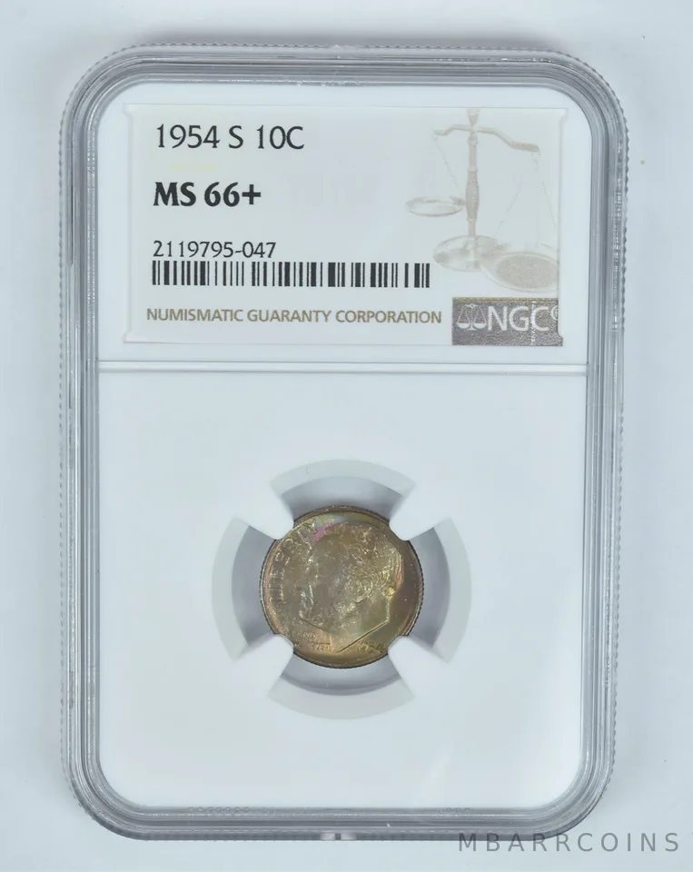 MS66+ 1954-S Roosevelt Dime - Graded NGC Great Tone *8014