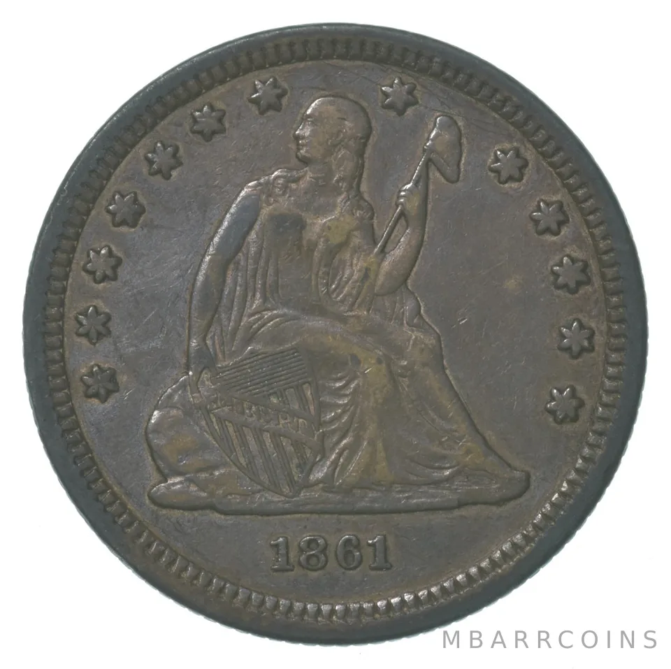 1861 Seated Liberty Quarter a6368
